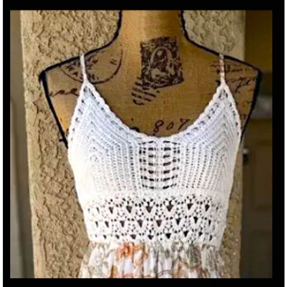 Flying Tomato Crochet Top Detail Floral Print Combo Maxi Dress Size M - Picture 6 of 13